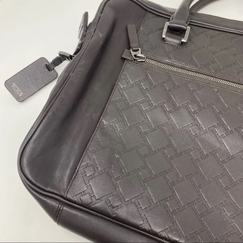 Tumi Ticon Brown Leather Brief Top Zip Bag Case